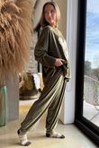 Binky Bow Soft Stretch Velour Lounge Suit Olive /50=